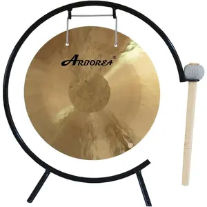 10" Mini Gong for Desk with Mallet and Stand Shimmering Wash Authentic Chinese Gong Bell For  Office Tabletop Decor Bronze Metal Gong Percussion Instruments