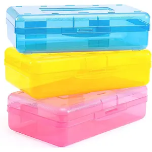 3 Pack Pencil Case, Large Hard Pencil Box Bulk, Clear Crayon Box Marker Pen Organizer, Plastic Storage Container with Snap Lid, Art Craft Organizer Back to School Supplies, Colorful