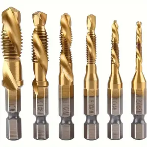 6pcs Hex Shank Imperial/Metric Drill Tap Bit Set, M3-M10 M2 High-Speed Steel (HSS) with Ultra TiAlN Coating, 3-in-1 One-Step Drilling Tapping and Deburring Tool Kit for Metal, Wood, Plastic, Aluminum