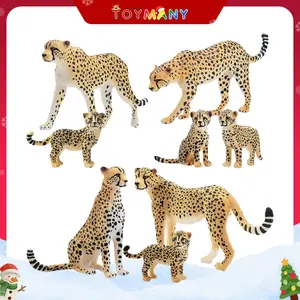 TOYMANY 8pcs Cheetah Figurines with Cubs – Realistic Jungle Zoo Animal Family Model Set, Decorative Figurines for Display, Educational Toy Gift for Boys & Girls, Christmas & Birthday Cake Toppers