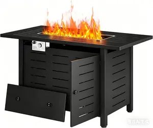 Aoxun 40 Inch Propane Fire Pit–50,000 BTU Gas Fire Pit Table with Removable Lid & Lava Rocks, Rectangle Firepit Table for Outside, Patio, Deck, Backyard, Black