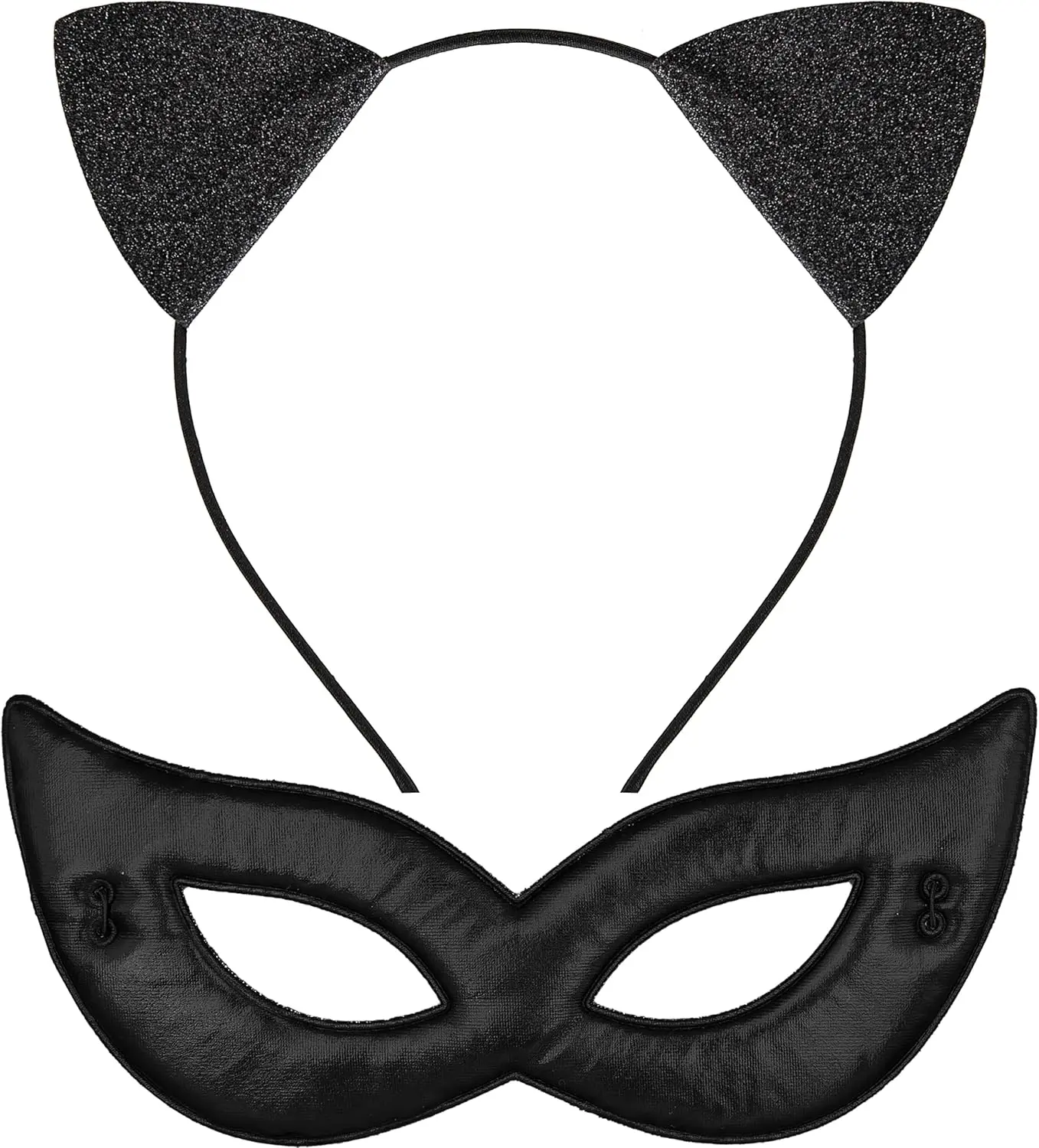 Black  Ears Headband with Glitter Kitty Ears and Black Mask for Woman