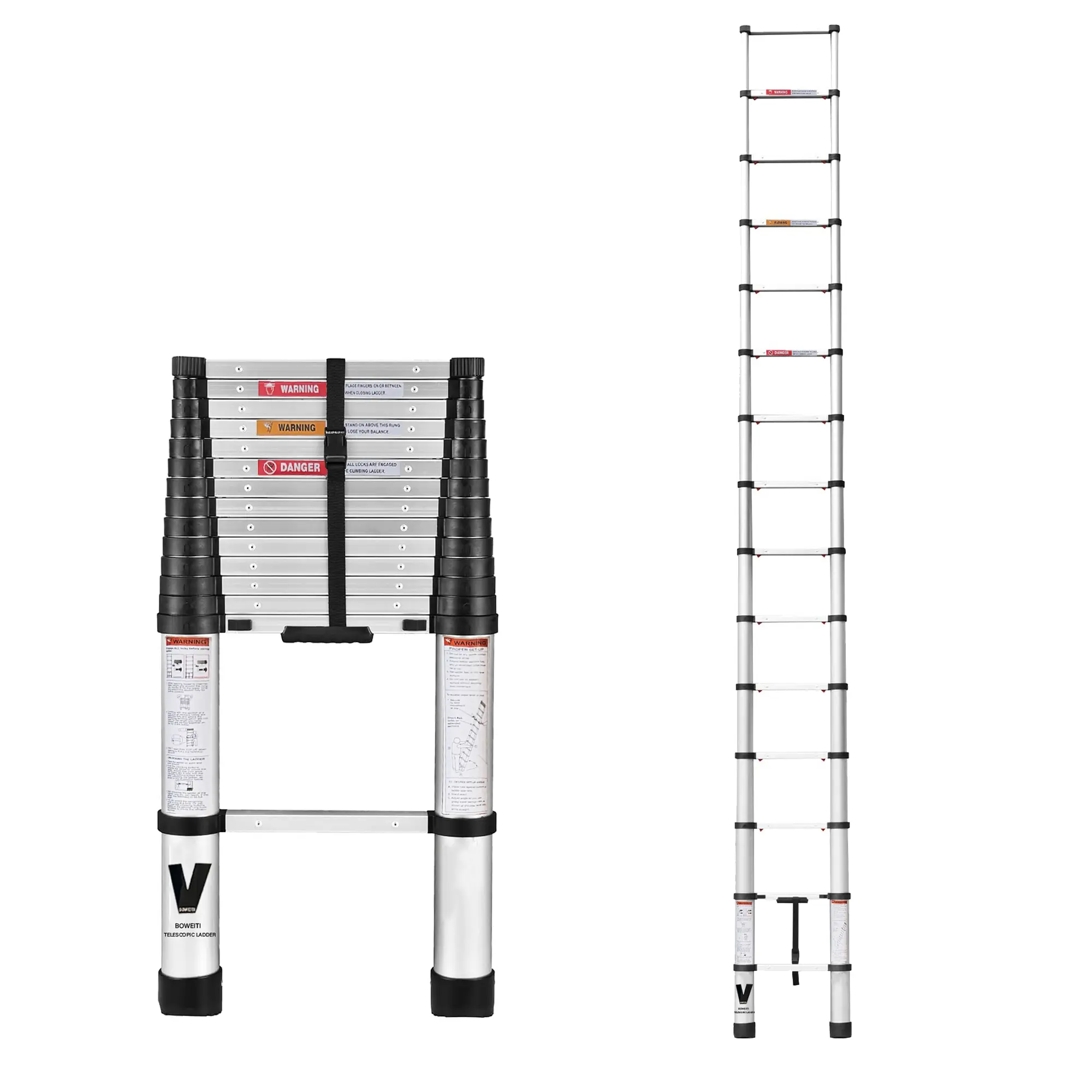 14.4 FT Telescoping Ladder, 330 LBS Max Load Aluminum Telescopic Extension Ladder with Slow-Down Air Damper Design, Anti-Slip Pedal & Safety Lock, Portable Collapsible Ladder for Indoor Outdoor Household RV Roof Work Maintenance summerwins,summerwins