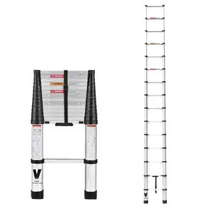 14.4 FT Telescoping Ladder, 330 LBS Max Load Aluminum Telescopic Extension Ladder with Slow-Down Air Damper Design, Anti-Slip Pedal & Safety Lock, Portable Collapsible Ladder for Indoor Outdoor Household RV Roof Work Maintenance