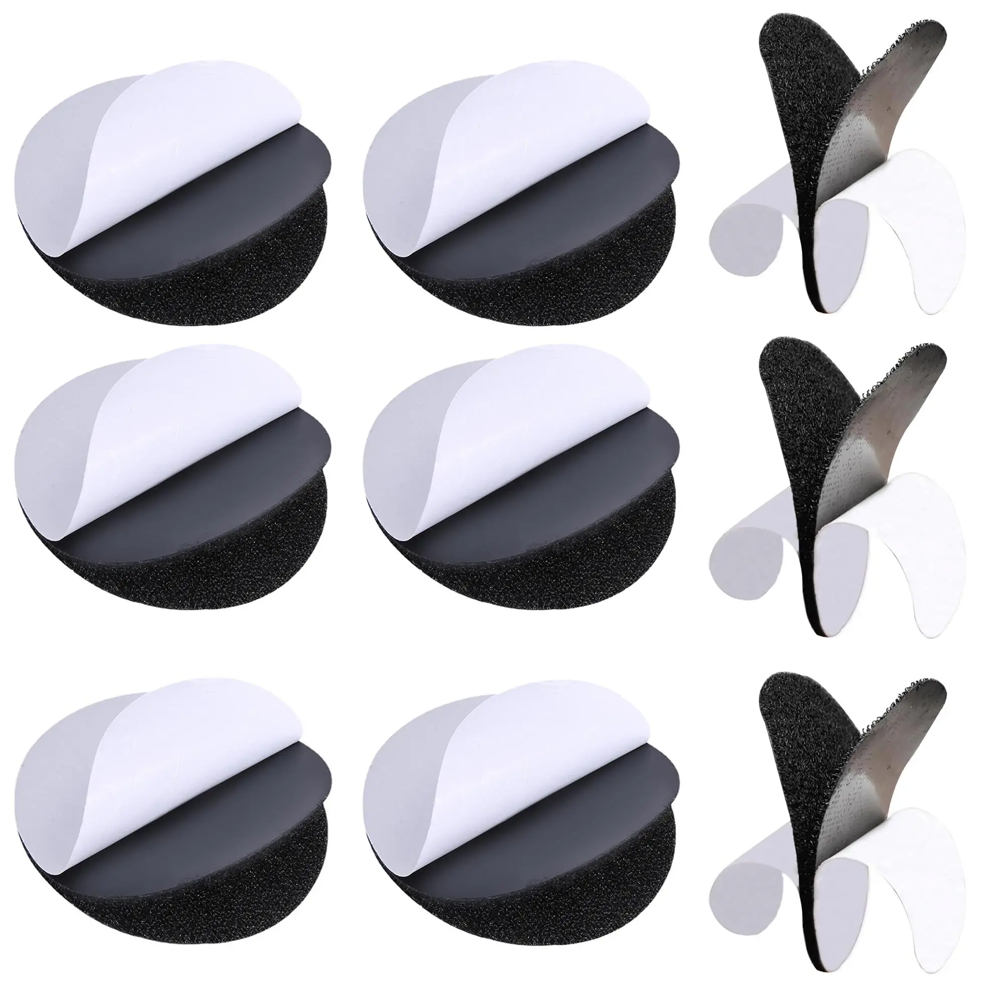 30 Pairs Round Shape Hook and Loop Fastener Tool - Metal-Reinforced Tape, Damage-Free Residue-Free Removable Dots, Larger in Diameter, Functional Grip for Hanging Mirrors & Smooth Surfaces, Black Household Textiles Accessory, Hook-Loop