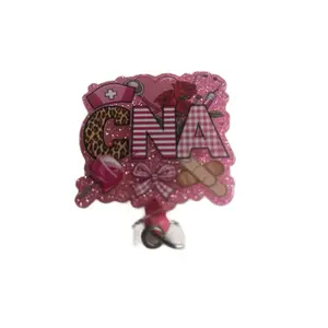 Handmade CNA Badge Reel Belt Clip with Glittery Design and Medical Themed Accessories