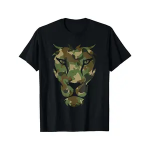 Men'S Camouflage Lion T-Shirt - Made from 100% with a Camo Design in Green, Brown, Beige, Gray, And Black. This Short-Sleeve Round Neck Tee Is Available in Sizes S to XXXL, Perfect for Outdoor Casual Wear And Makes an Excellent Gift for Fathers