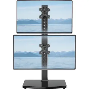 Vertical Dual Monitor Stand for 2 Computer Screen up to 32 Inch, Stacked Monitor Mount, Free-Standing Monitor Desk Stand with Swivel, Tilt, Height Adjustable, VESA Stand 100 x 100