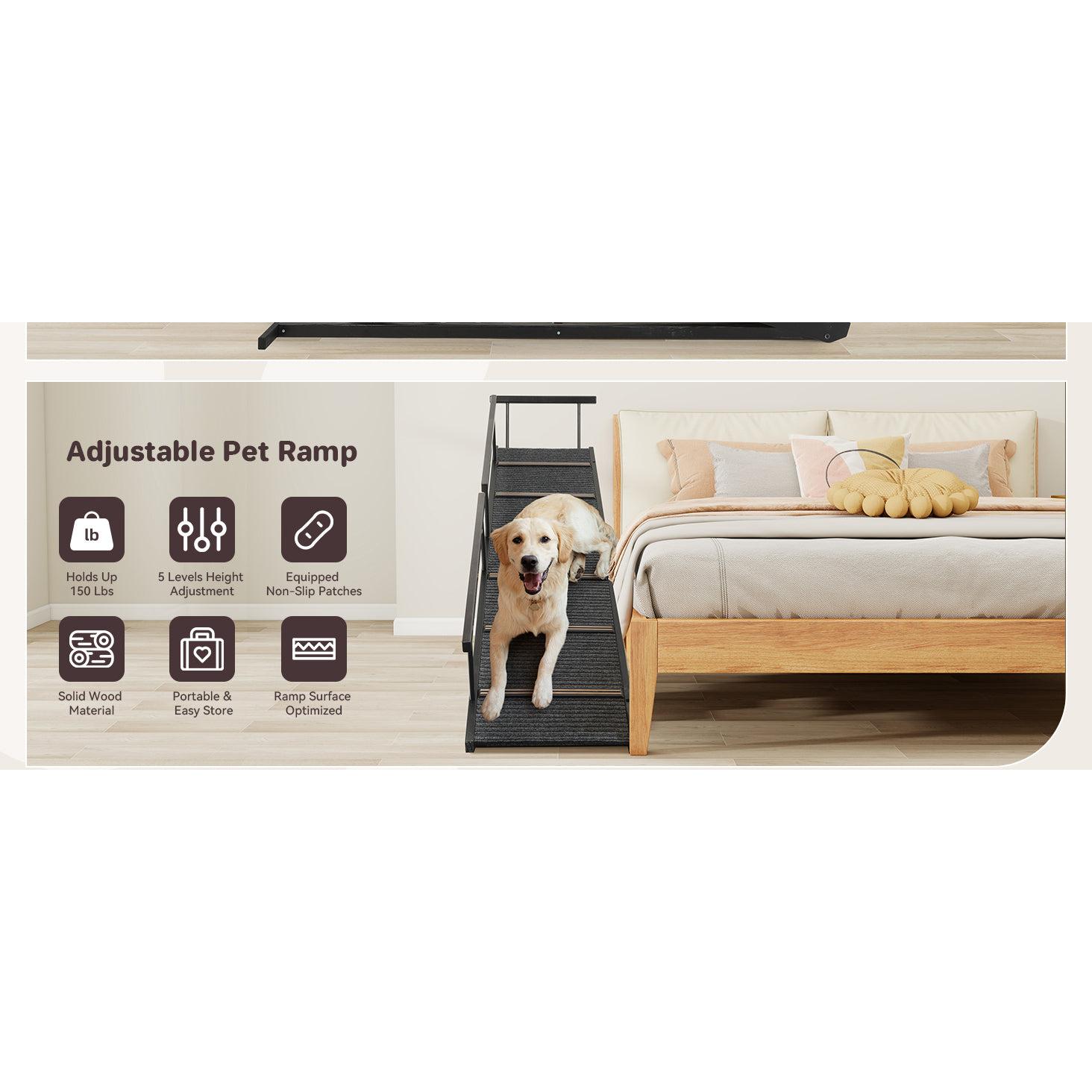 Folding Solid Wood Dog Ramp with Safety Rails