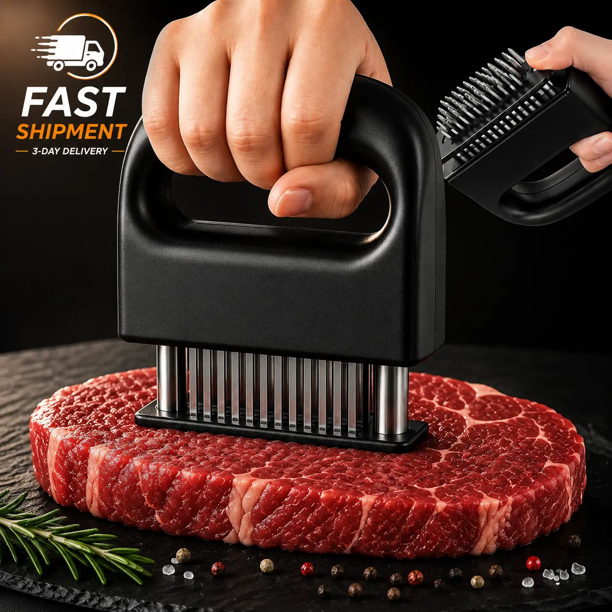 48-Blade Stainless Steel Meat Tenderiser - Heavy-Duty Manual Kitchen Prep Tool for Beef, Steak, Chicken, BBQs - Single Unit