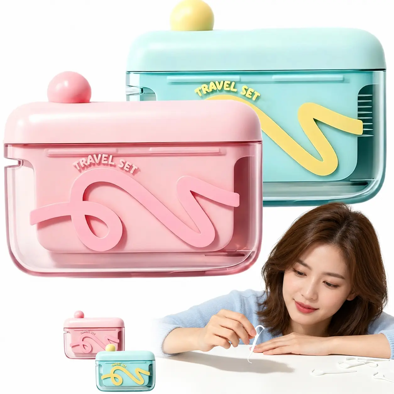 Pop-Up Toothpick with 10 Dental Floss Picks, Dental Floss Dispenser, Flosser Storage Box for Adults, Tooth Picks Holder Refillable Travel Floss Container & Toothpick Holder, Portable Floss Sticks Kit for Home, Travel