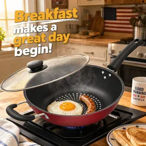 The Lightweight Seasoned Iron Non-Stick Fry Pan – Triple-Bottom, Glass Lid，The Even-Heat