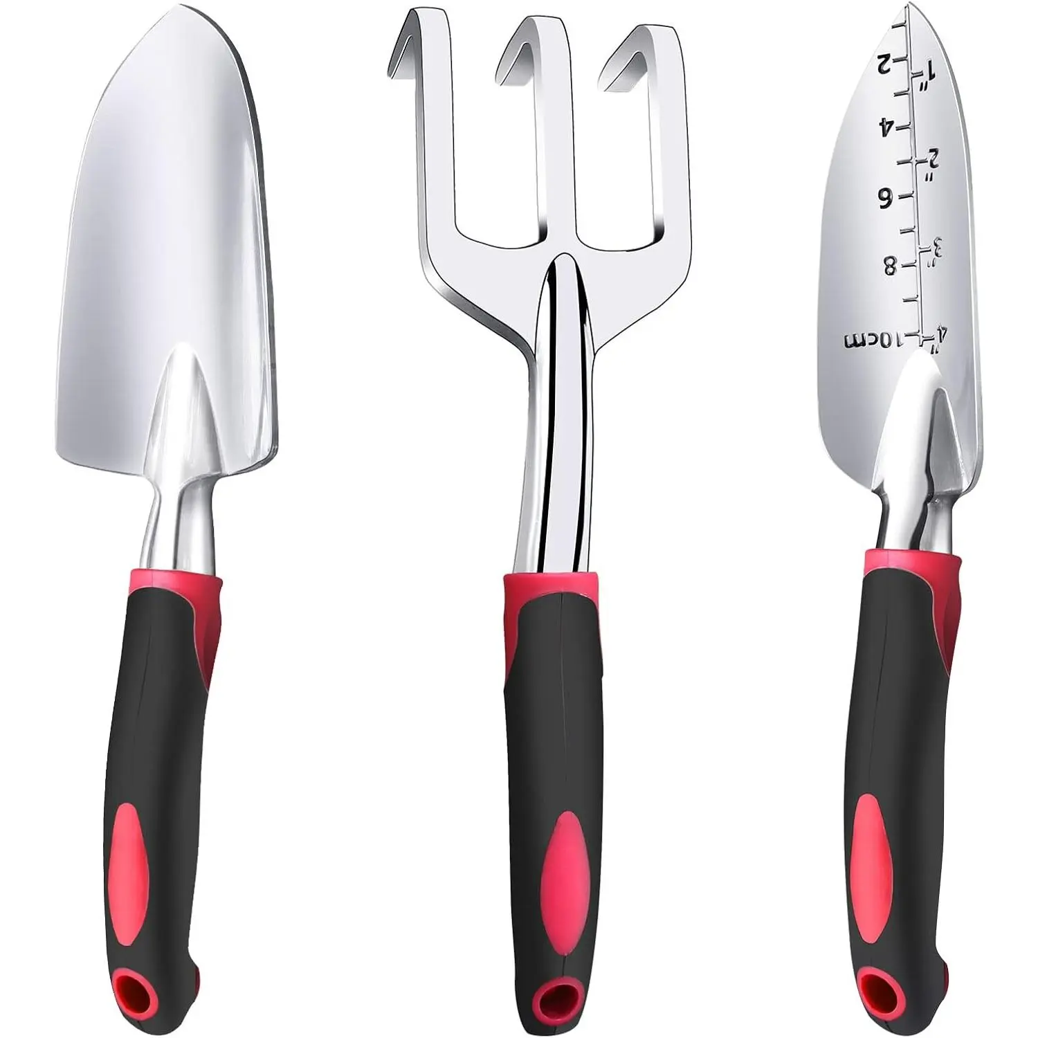 3-piece Aluminum Heavy Duty Garden Tool Set, including Hand Shovel, Transplanting Shovel, and Hand Rake, with Soft Rubber Non-slip Handles, Providing a Pleasant Experience for Gardening Enthusiasts