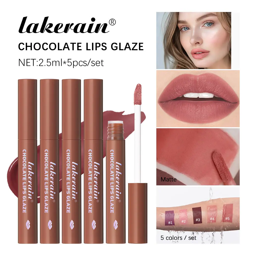 Matte Lip Glaze Set, Chocolate Velvet Lip Stain Set, High Pigmented Lip Tint Lip Gloss, Waterproof & Smudge-Proof, Long Lasting Wear, Rich Colors with Unique Packaging, Giftable Collection, Lip Makeup