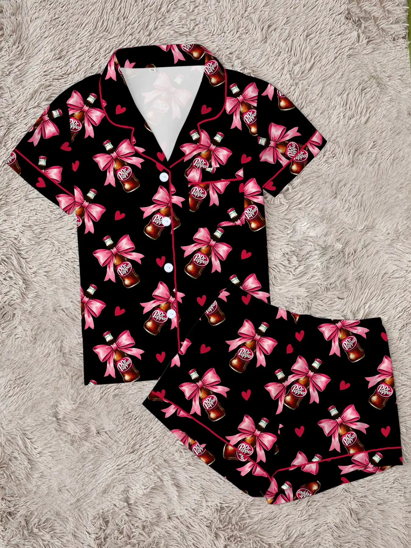 Women's Casual All-Seasons Fitted Sleepwear Loungewear Set Pajamas, Short Sleeve Lapel Button-Up Top & Elastic Shorts, Comfortable Outer Wear Design
