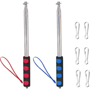 2 PCS 8.2ft Telescopic Flag Poles,Stainless Steel Handheld Portable Extendable Retractable Flagpoles with Clips,Anti-Slip Grip,Telescoping Banner Flag Pole Pointer for Tour Guide,Teachers,Festival