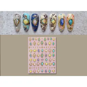 Vintage Gemstone Prints Gold framed Gilding Nail stickers
