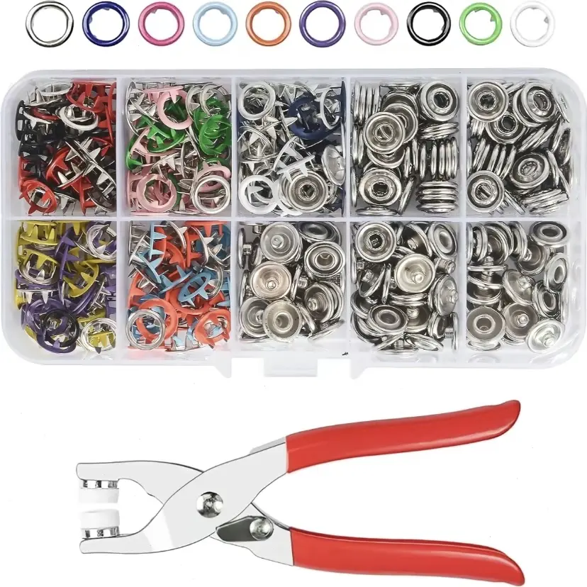 100-piece solid metal snap fastener set (includes pliers), press-in rivet tools – snap fasteners, easy installation, ideal for craft projects and handmade apparel, synthetic leather, sewing accessories and supplies, sewing tools