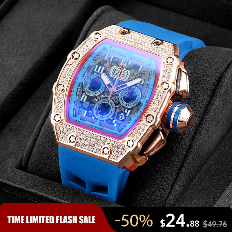 Men's Luxury barrel-shaped watch​ Rhinestone Embellished Watch IncludedFashion Timeless ClassicWatch Flash Sale -Fashionable itis elegant, Water-Resistant Watch – Perfect for Any Occasion​ durable, and the perfect choice foreverydaywear. with Gift Box