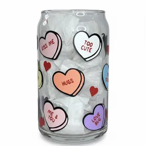 Valentine's Day Color Changing Glass Cup 16 oz with Lid and Straw - Reusable, Washable, Ideal for Drinking and Gifting