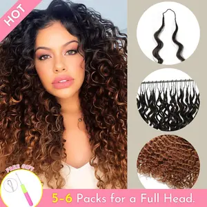 WOWANGEL Curly Kinky Curly Deep Wave Pre-Separated Feather Crochet 160g 240g Human Hair Extensions for Woman