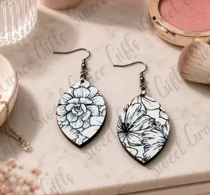 Black and white floral earrings