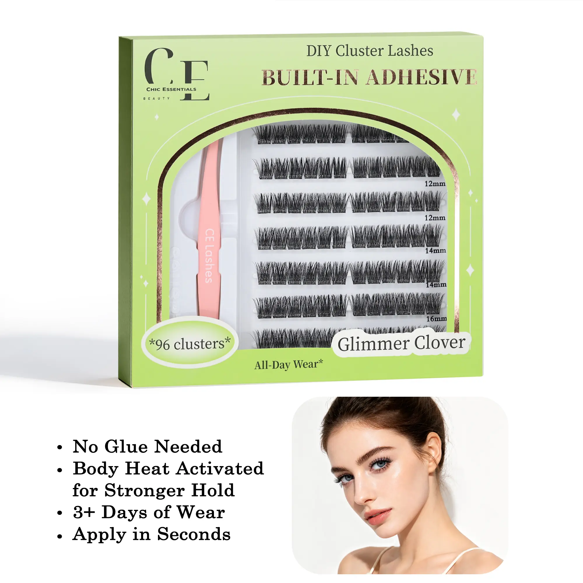 BODYHEAT No Glue Needed Lash Clusters – Self Adhesive, Heat Activated for Stronger Hold, Lightweight & Reusable