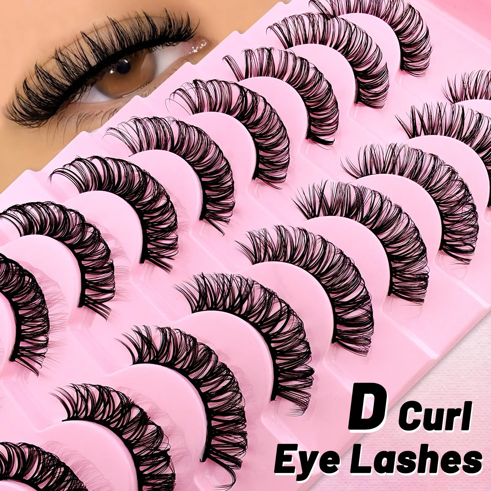 10 Pairs D Curl Cat Eye False Lashes, Voluminous and Fluffy, Cross Design, Dense and Comfortable, Imitation Fox Fur, Non-Toxic Solid Fiber, Makeup