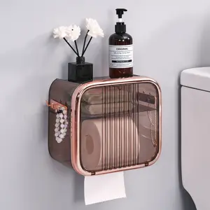 VECELO Toilet Paper Holder Wall Mounted Plastic Waterproof Bathroom Tissue Roll Paper Towel Holder Dispensers with Storage Space Shelves and Storage Boxes for Bathroom Kitchen Office