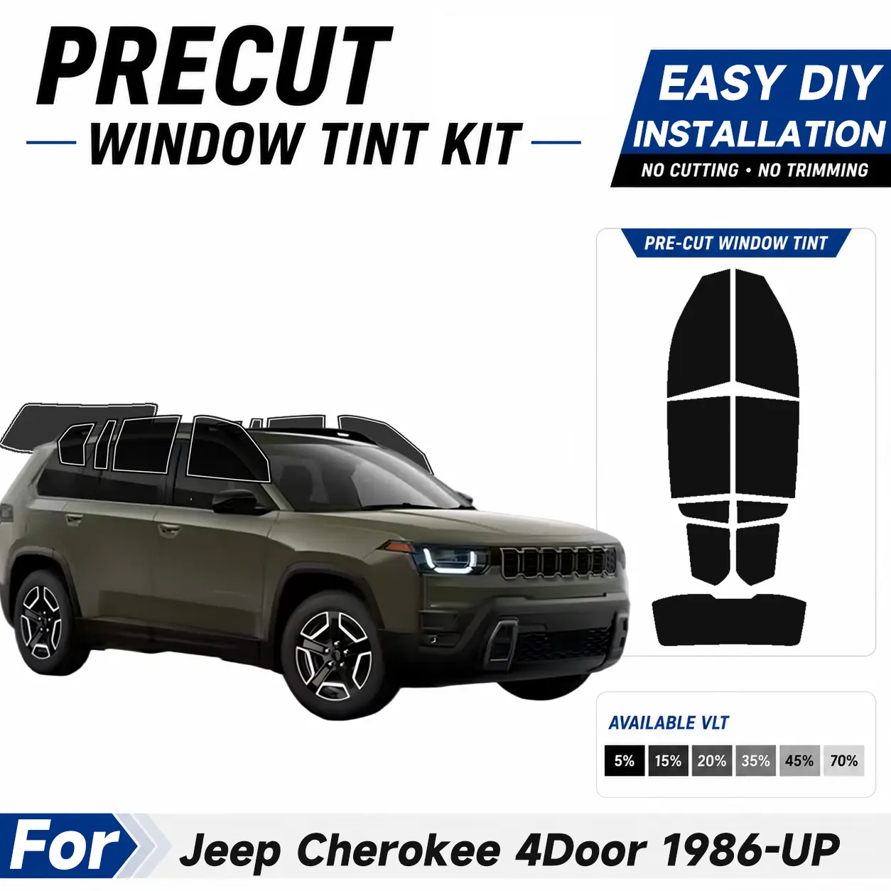 Pre Cut Window Tints for Jeep Cherokee 4Door 1986-2026, Computer precut Car Sunshade Windshield window tint for vehicles