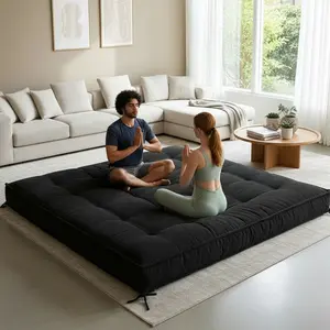 Winzoo 8" Extra Thick Corduroy Full Size Futon Mattress, Shredded Foam Folding Mattress with Straps, Full Size Mattress
