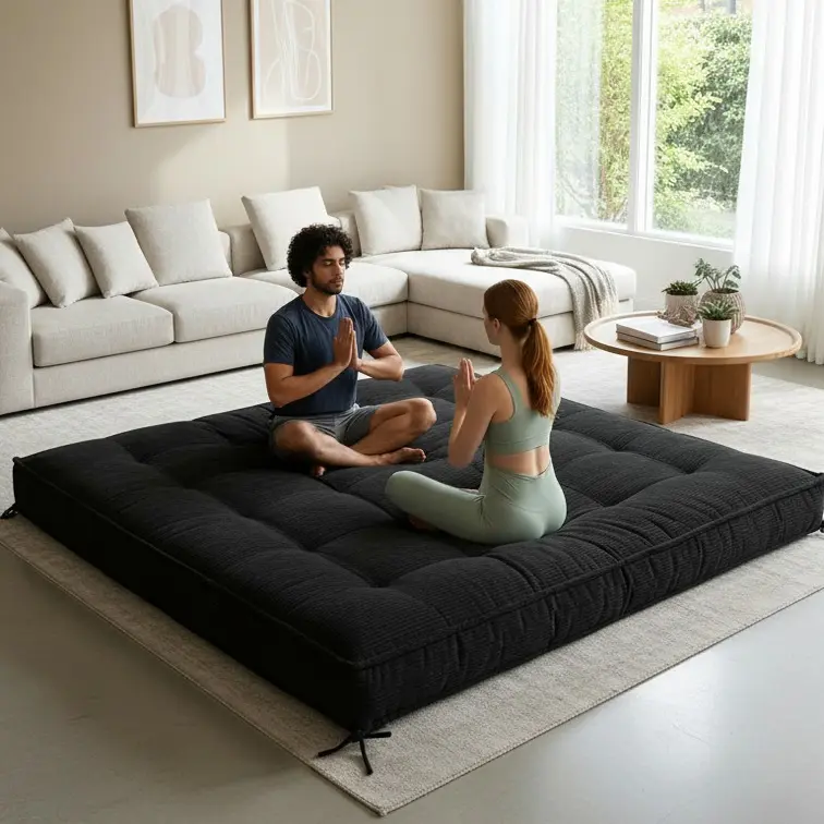 Winzoo 8" Extra Thick Corduroy Full Size Futon Mattress, Shredded Foam Folding Mattress with Straps, Full Size Mattress