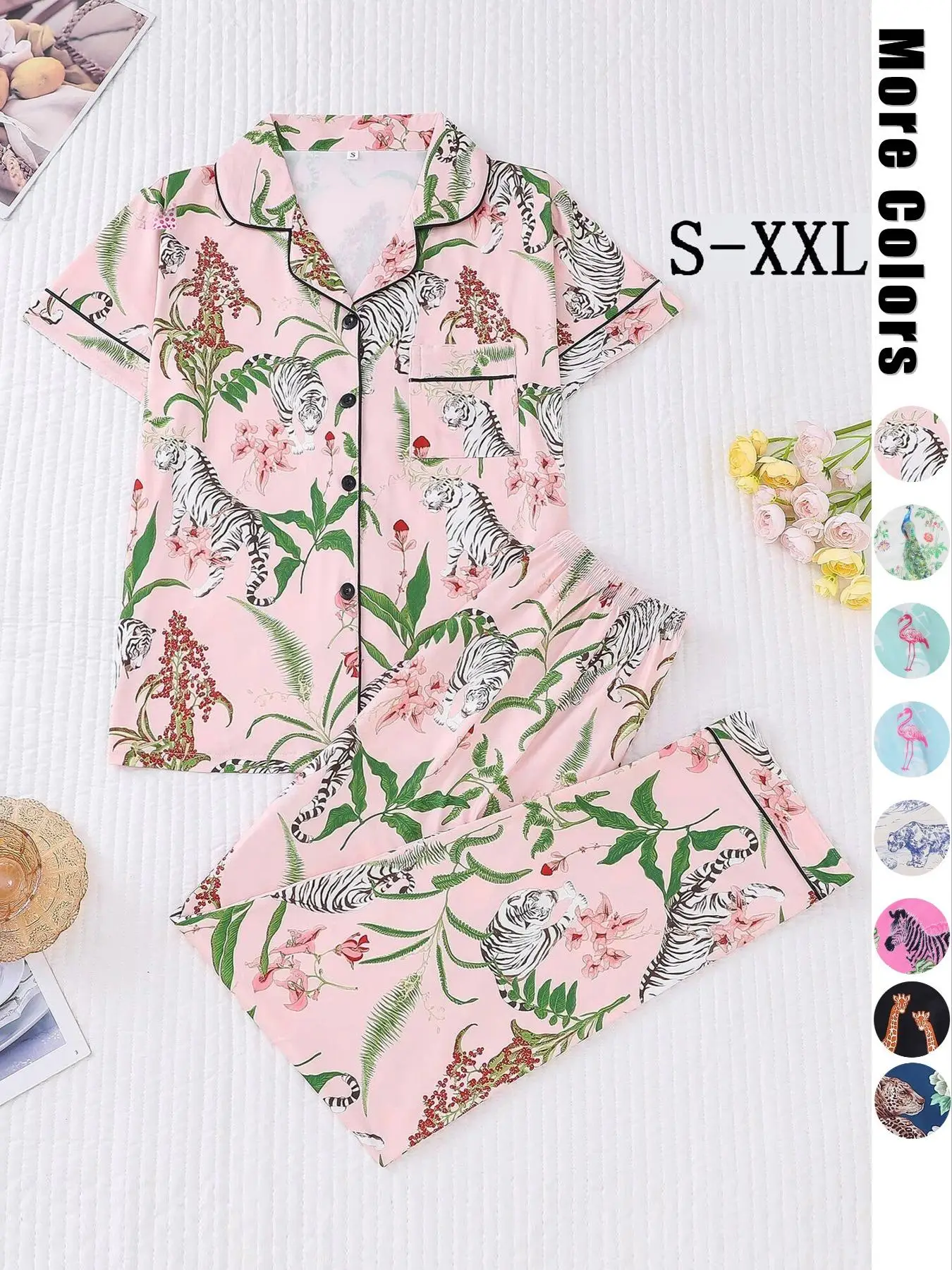 Two-piece Set Women's Easter Egg and Rabbit Print Pocket Pyjama Set, Casual Comfy Lapel Top & Pants Pj Set for Daily Home Wear, Comfy Loungewear Set f