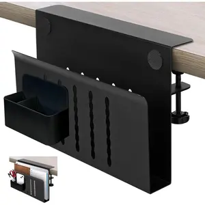 Desk Side Storage, Desk Laptop Holder with Magnetic Pen Holder, No Drill Desk Side Organizer for Office and Home Fits Flat Edge 0.3" to 2.3"
