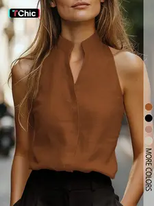 Women's Fashion Casual Solid Color V-Neck Sleeveless Basic Fitted Top, Stylish Plain Design, Perfect for Daily Wear, Comfortable and Versatile
