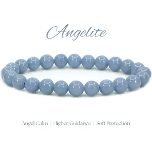 LOVSKAYA AAA Grade Angelite Natural Crystal Bead Bracelet, High Quality Unisex Adult Jewelry Accessory for Daily Wear & Special Occasions, Promotes Calm, Higher Guidance & Soft Protection, High Quality Bracelet