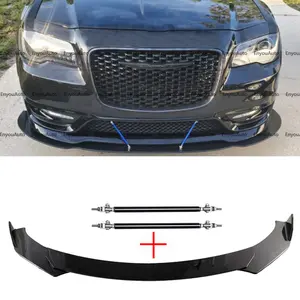 For Chrysler 300 Front Bumper Lip Spoiler Splitter + Strut Rods Glossy Black