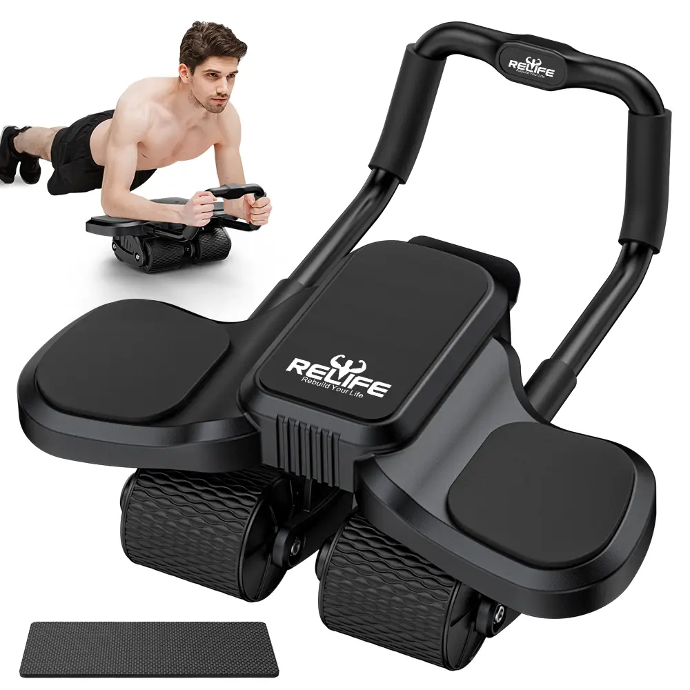 Abdominal Exercise Machine Ab Roller 4-Wheels with Elbow Support Automatic Rebound Abdominal Wheel Abs Workout Equipment for Core Workout Deals for Yo