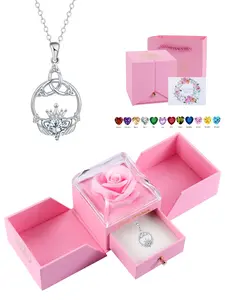 Women's Birthstone Necklace, Irish Claddagh Heart Pendant, Anniversary Birthday Gift for Wife, Graduation Present, Includes Box