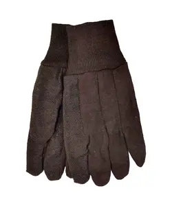 (12 Pairs) Doz. Brown Cotton Jersey Work Gloves w/ Dots Non-Slip Grip
