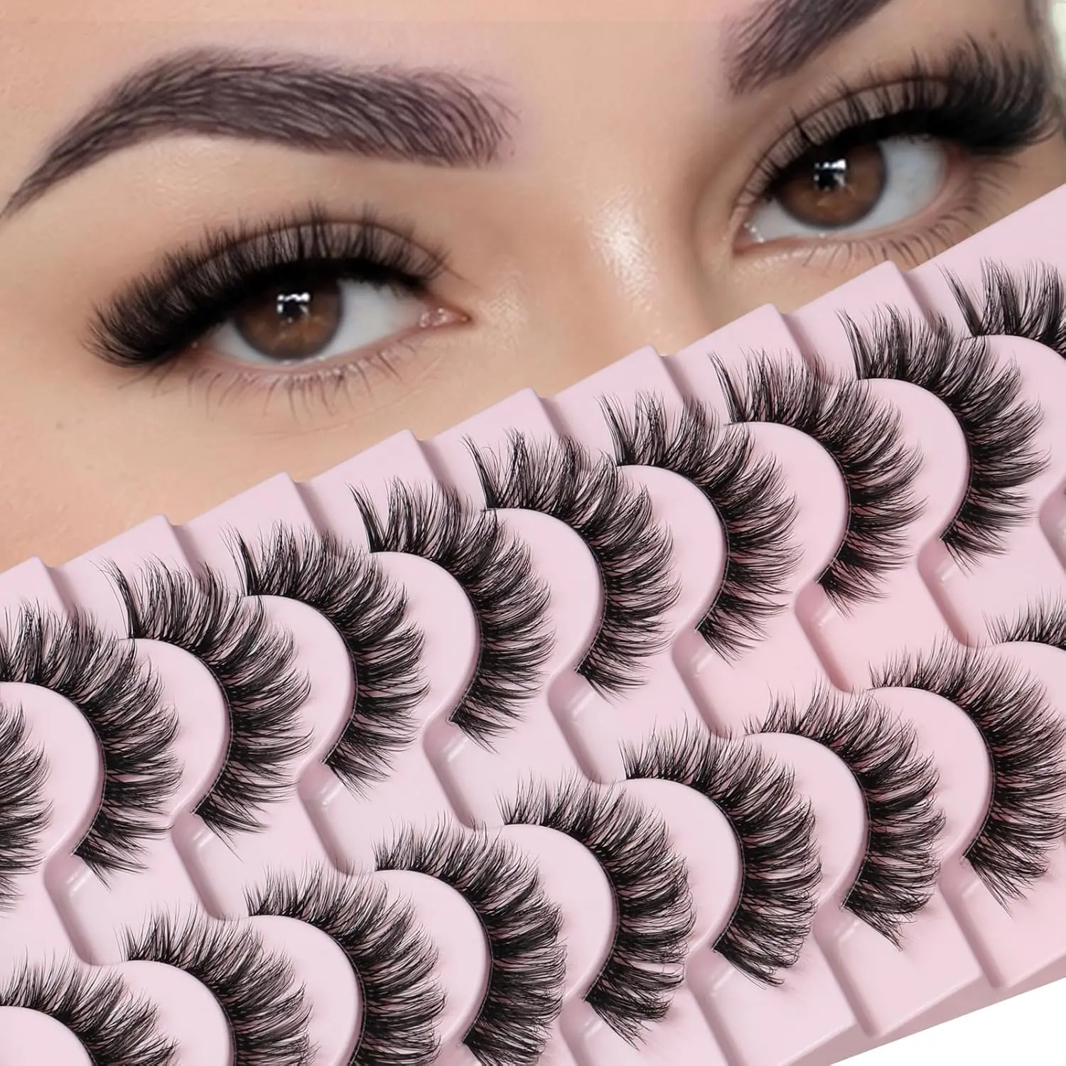 Natural Cat Eye False Eyelashes – Wispy Faux Mink Strip Lashes With Clear Band, Lightweight Full Volume 8–14Mm Reusable Lash Pack