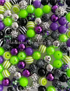 100 Qty 12mm Beads, Halloween Set Beads Craft, Spooky Season, Trick or Treat Theme, Acrylic, Chunky, Round, Gumball, Beading Supplies