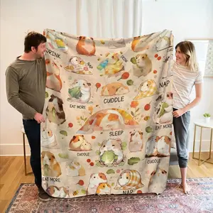 Cute Chinchilla Plush Blanket, Eat More Cuddle Text, Soft Fluffy Throw for Sofa Car Office Camping, Gift Idea for Friends Lover