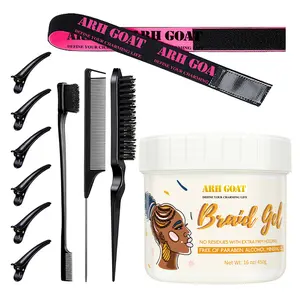 ARHGOAT Extra Hold Braid Gel 16oz, High Shine for Twists, Locs, Braids & Edge Control, Smooths Frizz, Strong-Hold, Long-Lasting for Locks with Elastic Band, Hair Styling Comb Set