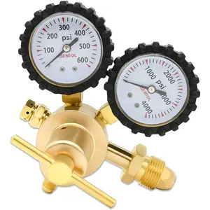 Nitrogen Regulator 0-600PSI CGA580 Inlet 1/4-Inch Male Flare Outlet Connection Heavy-Duty Handle Self-reseating Relief Valve Nitrogen Tank Regulator