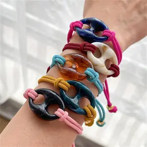 1pc Bohemian Vintage Creative Fashion Elegant Exquisite Minimalist Light Luxury Classic Design Resin Pig Nose Copper Bead Hand Rope Bracelet, Suitable for Women, Sisters, Couples to Wear, Exquisite Prom/Graduation Jewelry Gift, Suitable for Daily