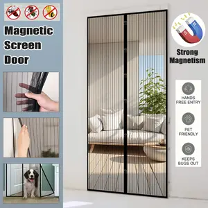 Magnetic automatic door curtain, Magnetic screen door suitable for mesh, self closing with ventilation barrier, magnetic panel and adhesive backing easy to install, pet friendly, insect proof design suitable for bedrooms and living rooms