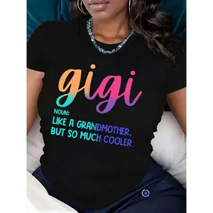 [100% Cotton] 95% Polyester 5% Elastane Casual Crew Neck T-Shirt With Gigi Alphabet Print, All Season Comfort Fit, Knit Fabric Tee T-Shirt For Men And Women