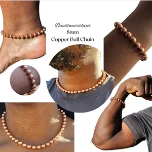 8mm Copper Ball Chain, Pure Copper Necklace, Belly Chain, Solid Copper Bracelet, Copper Anklet, Multiple Lengths Natural Copper Chain [Made-to-Order]