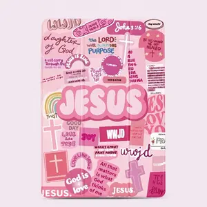 Pink Letter Pattern Tri-Fold iPad Case with Built-in Pen Slot, Auto Sleep/Wake & Stand Function, Compatible with iPad A16, iPad 10th/11th Gen, 10.2-inch iPad, 11-inch iPad Pro 2020/2021, 11-inch iPad Air, iPad 2025, Galaxy Tab S9 FE+ 12.4-inch series.